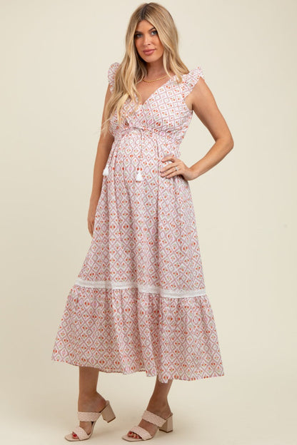 Red Roses Cotton Floral Maternity Maxi Dress