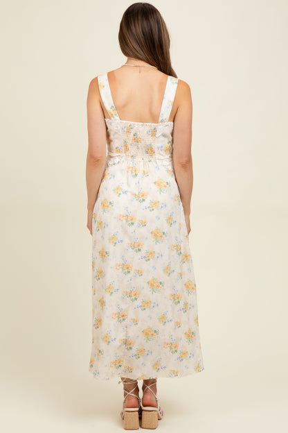 Yellow Floral Lace Overlay Maternity Maxi Dress