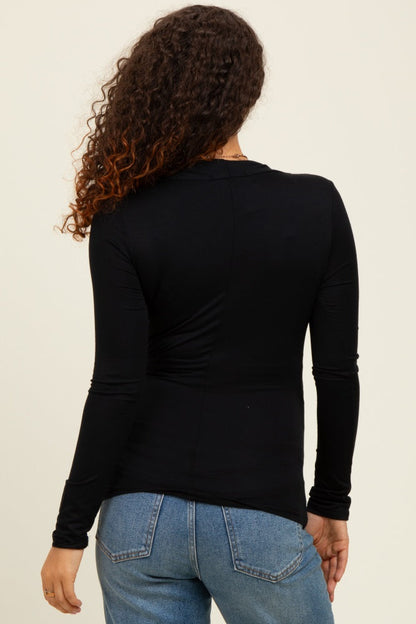 Black Long Sleeve Wrap Front Maternity Nursing Top