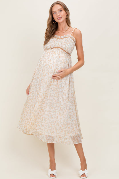 Yellow Garden Floral Printed Smocking Maternity Maxi Dress
