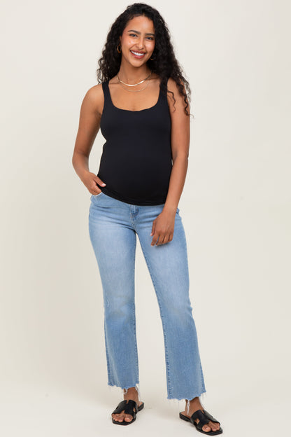 Blue High Rise Uneven Raw Hem Kick Flare Maternity Jeans
