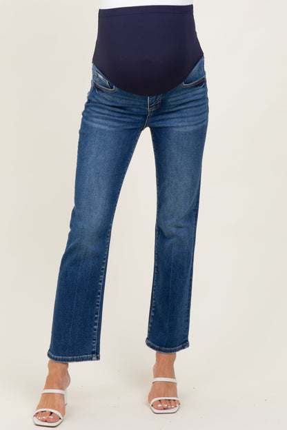 Dark High Rise Crop Straight Maternity Jeans
