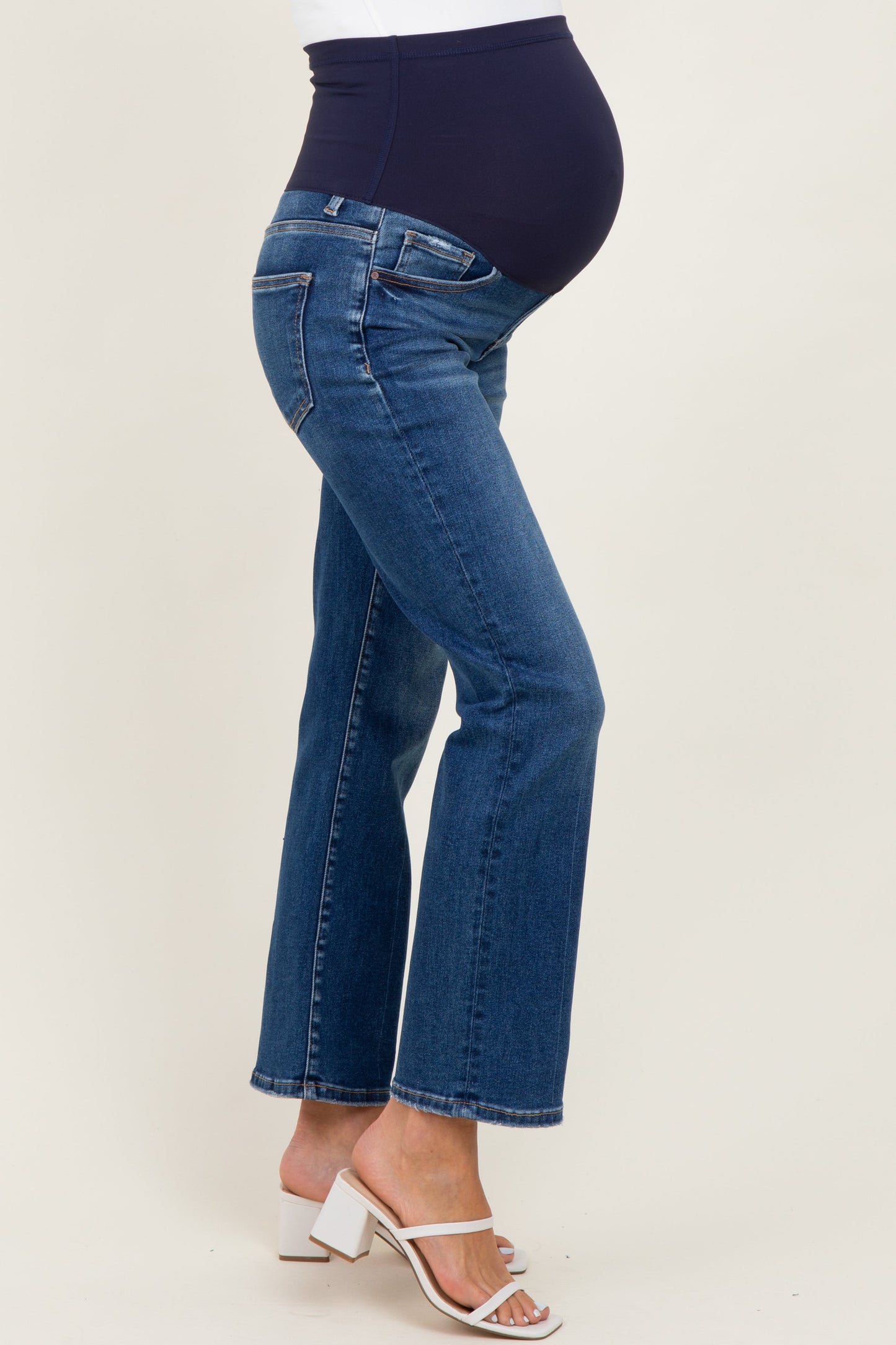 Dark High Rise Crop Straight Maternity Jeans