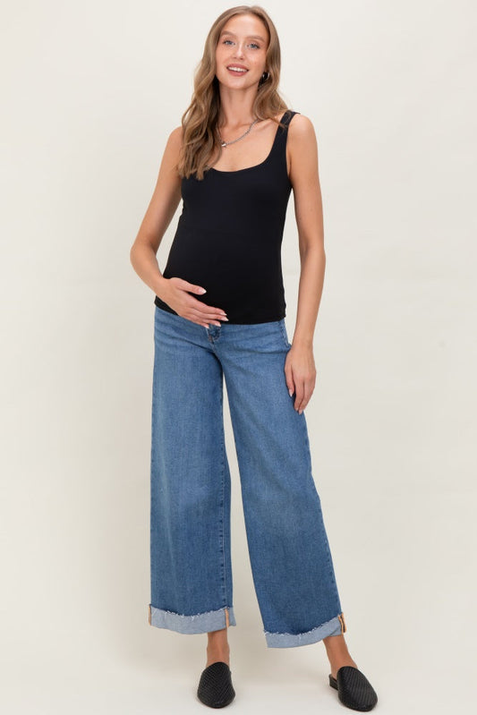 Medium Low Rise Ankle Wide Cuffed Maternity Jeans