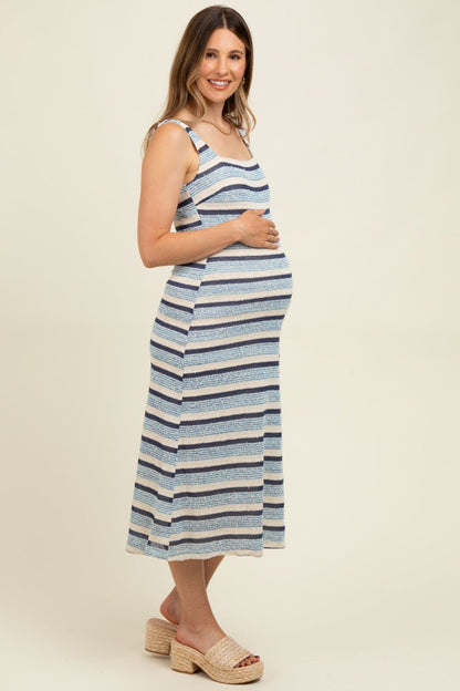 Denim Multi Square Neck Striped Sleeveless Maternity Dress