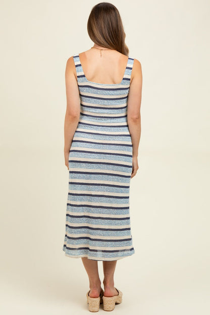 Denim Multi Square Neck Striped Sleeveless Maternity Dress