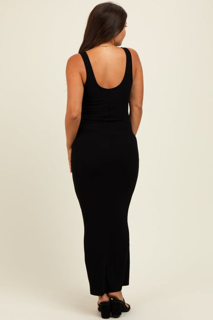 Black Scoop Neck Sleeveless Rayon Rib Maternity Maxi Knit Dress