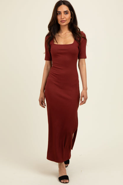 Rust Short Sleeve Midi Slip Maternity Dress