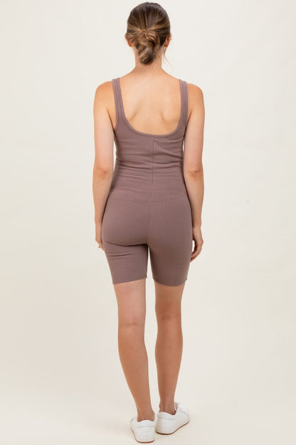 Mocha Ribbed Knit Tank Top Maternity Romper