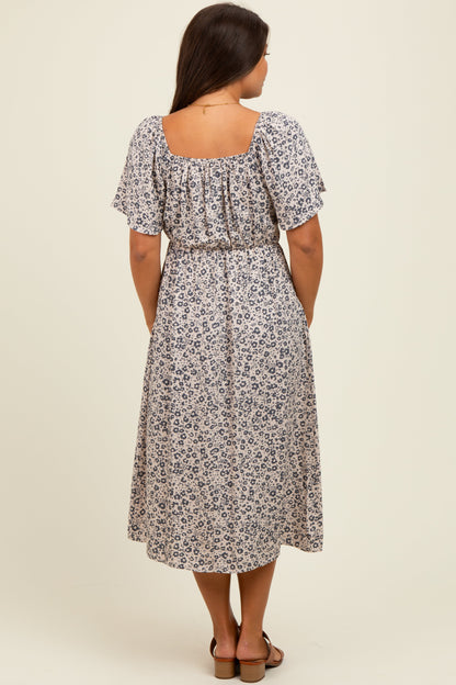 Taupe/Black Printed Maternity Dress With Pockets