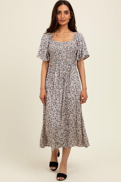 Taupe/Black Printed Maternity Dress With Pockets