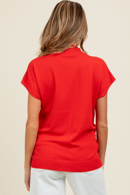 Red Mock Neck Knit Maternity Top