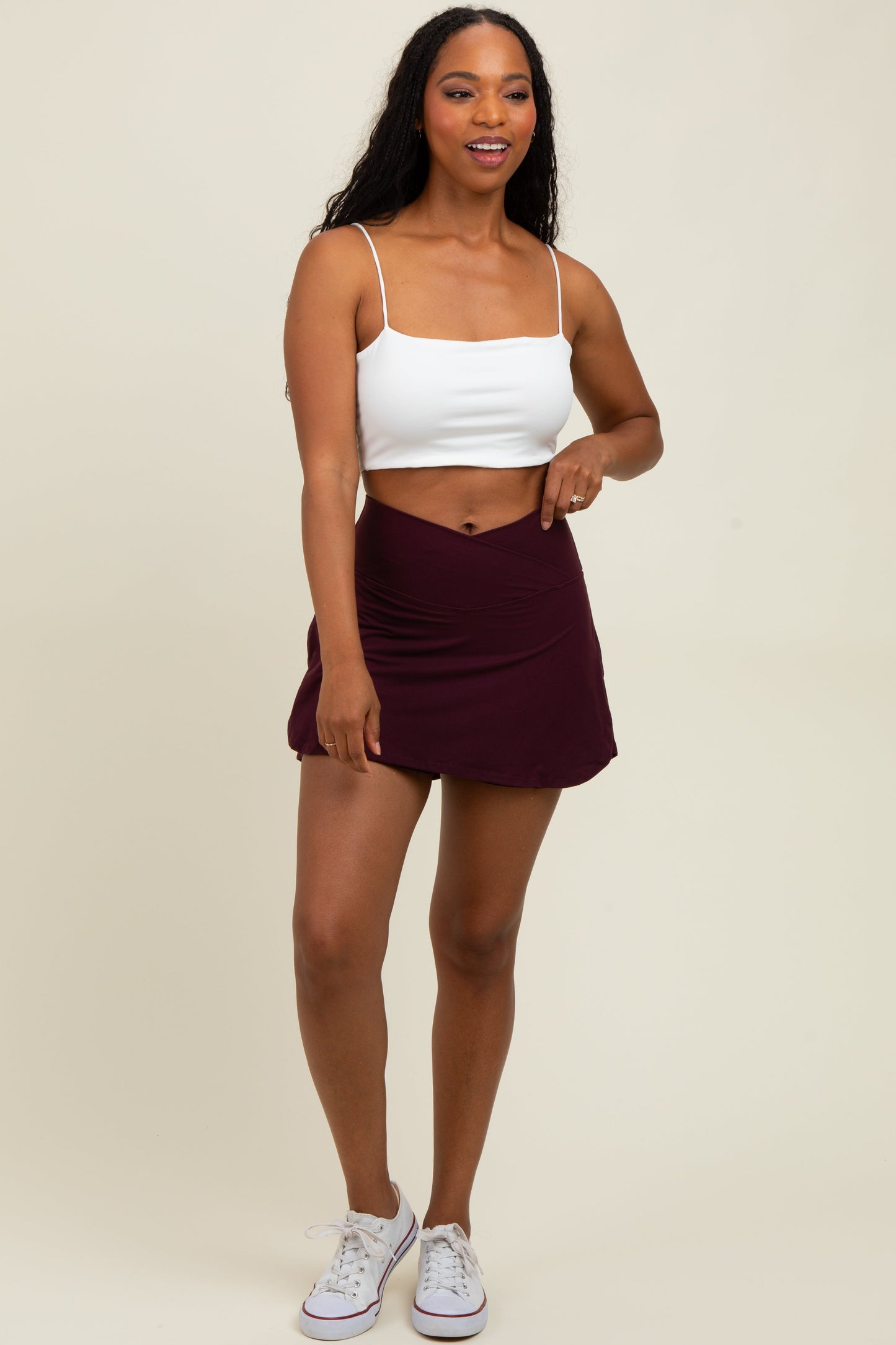 Burgundy Crossover V-Waist Maternity Skort