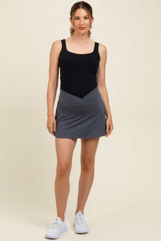 Charcoal Crossover V-Waist Maternity Skort