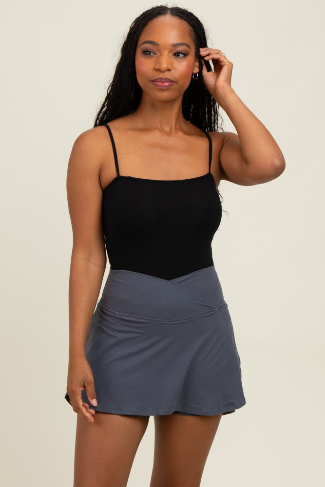 Charcoal Crossover V-Waist Maternity Skort