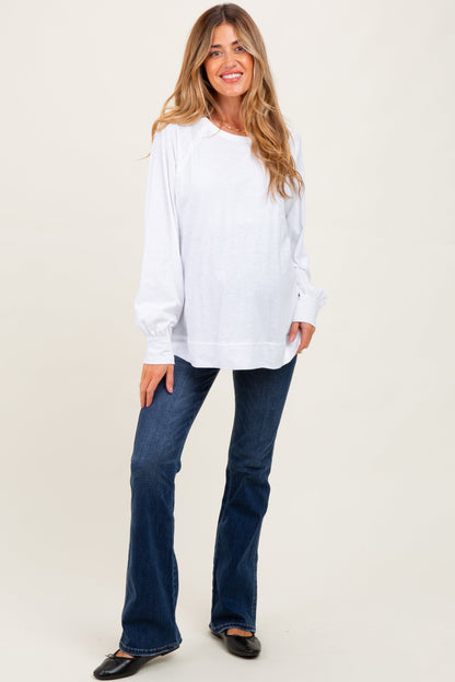 White Oversized Cotton Slub Long Sleeve Maternity Top