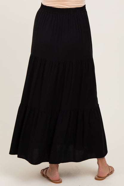 Black Drawstring Tiered Maternity Maxi Skirt