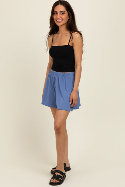 Blue Ribbed Maternity Lounge Shorts