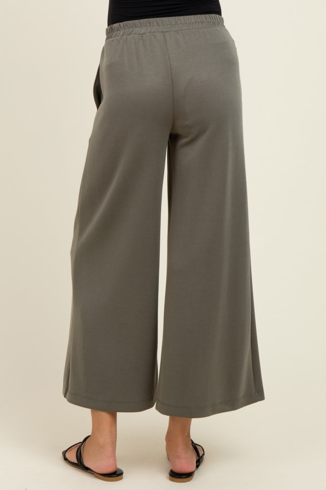 Olive Drawstring Wide Leg Maternity Pants