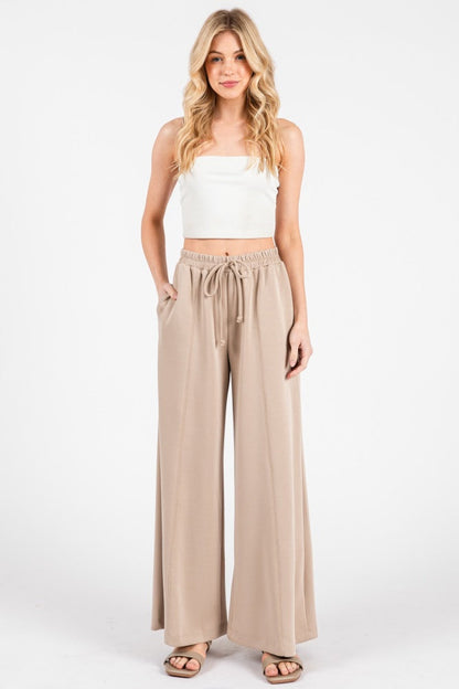 Beige Drawstring Wide Leg Maternity Pants