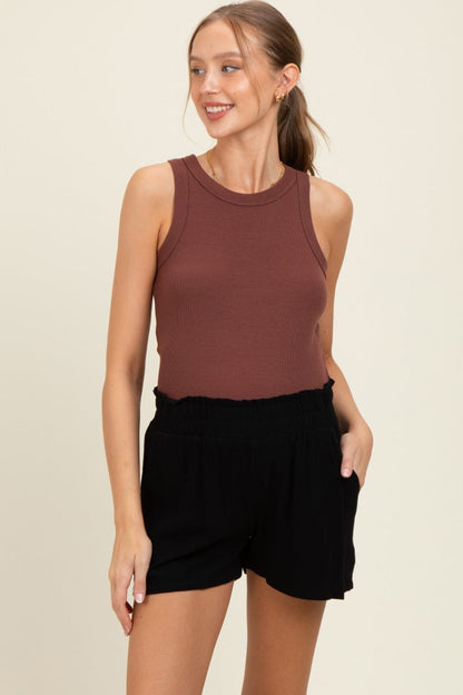 Black Linen Blend Maternity Shorts