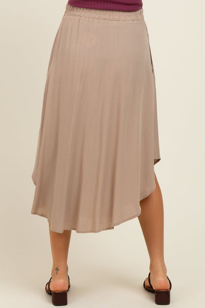 Beige Button Accent Round Hem Maternity Midi Skirt