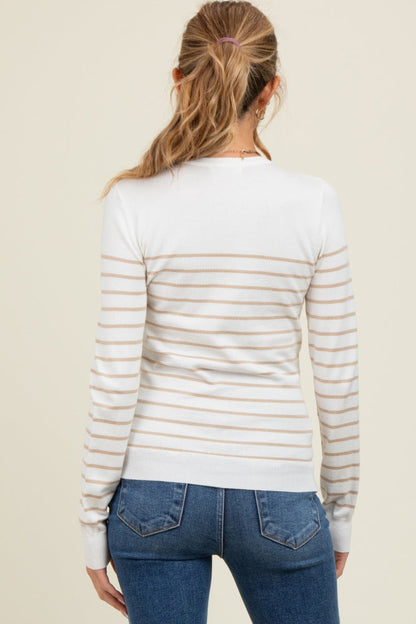 Camel Striped Knit Maternity Long Sleeve Top