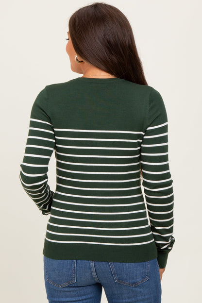 Forest Green Striped Knit Maternity Long Sleeve Top
