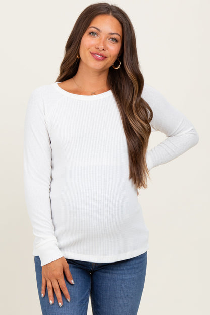Ivory Waffle Knit Maternity Long Sleeve Top