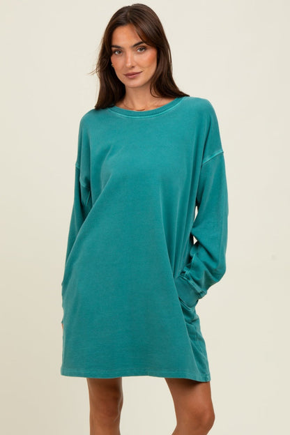 Teal Oversized Long Sleeve Maternity T-Shirt Dress