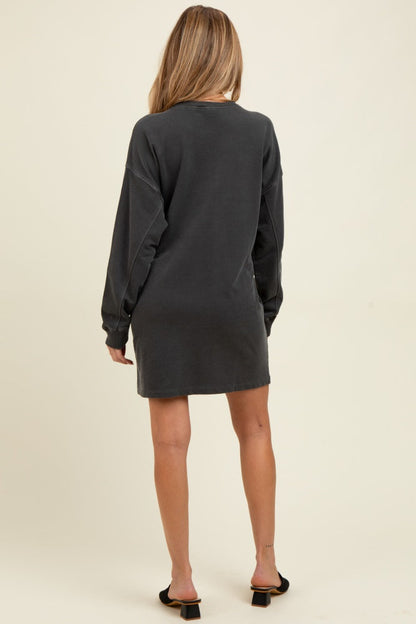 Charcoal Oversized Long Sleeve Maternity T-Shirt Dress
