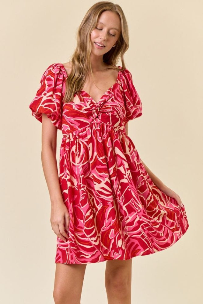 Red Printed Twisted Front Maternity Mini Dress