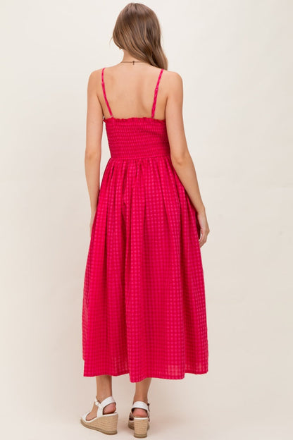 Red Gingham Smocked Ruffle Accent Maternity Maxi Dress