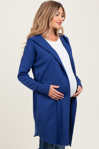 Royal Blue Hooded Long Maternity Cardigan