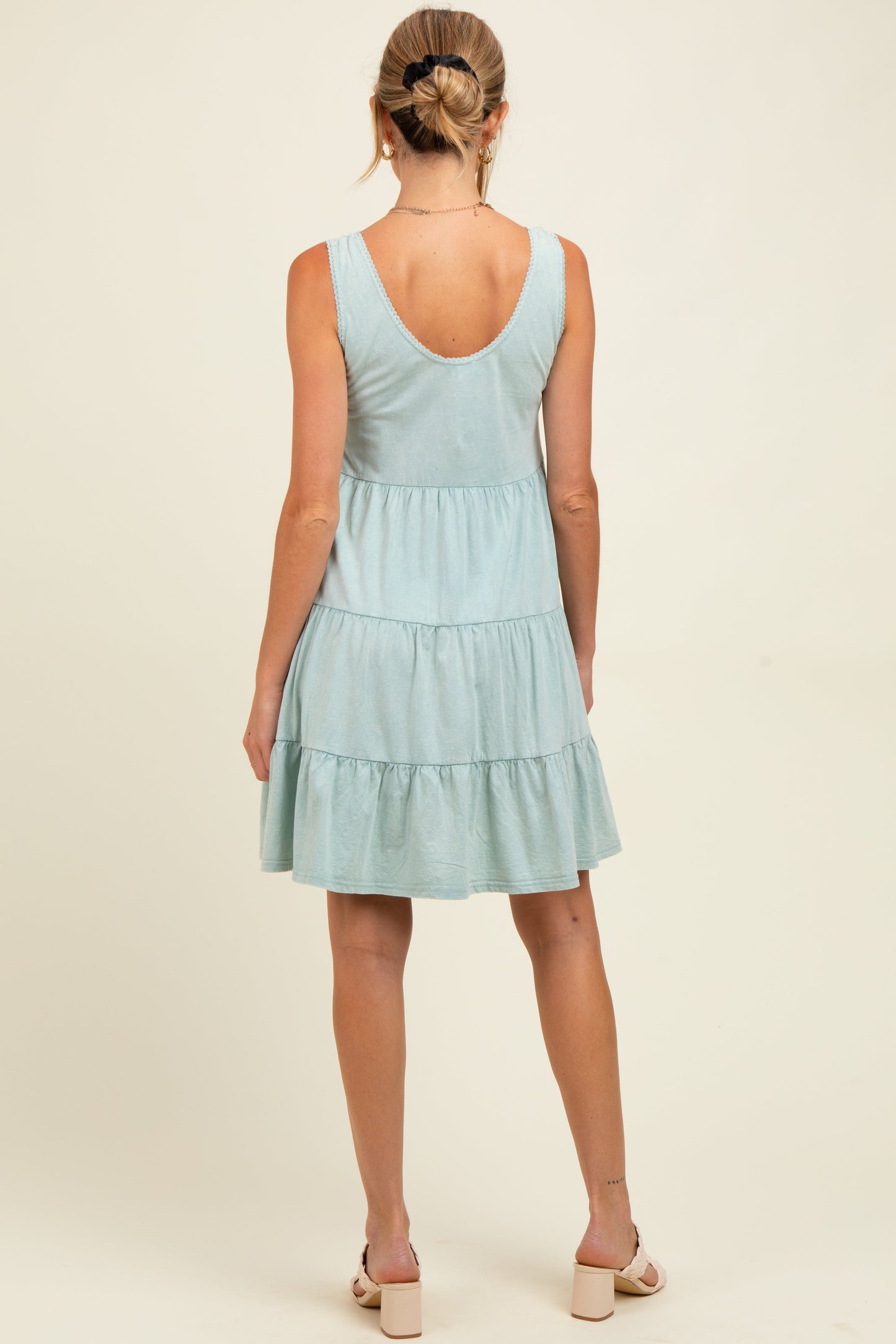 Mint Lace Trim Washed Cotton Maternity Tank Dress