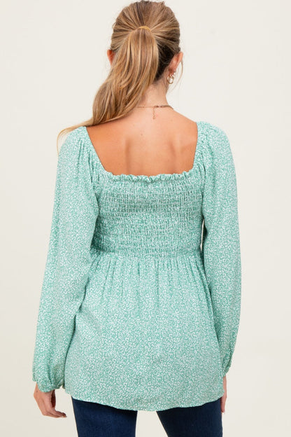 Sage Floral Smocked Long Sleeve Maternity Top