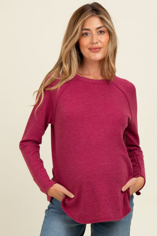 Burgundy Baby Waffle Knit Long Sleeve Maternity Top