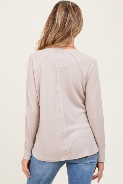 Beige Baby Waffle Knit Long Sleeve Maternity Top