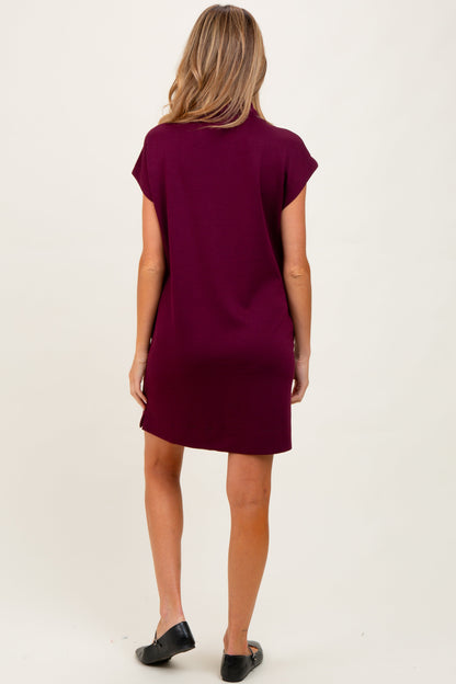 Plum Mock Neck Maternity Mini Dress