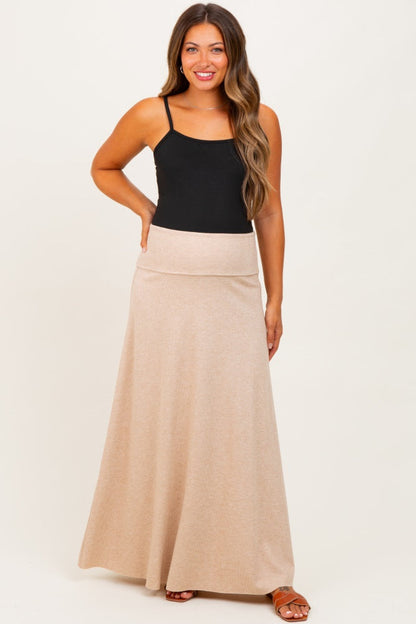 Beige Ribbed Maternity Maxi Skirt