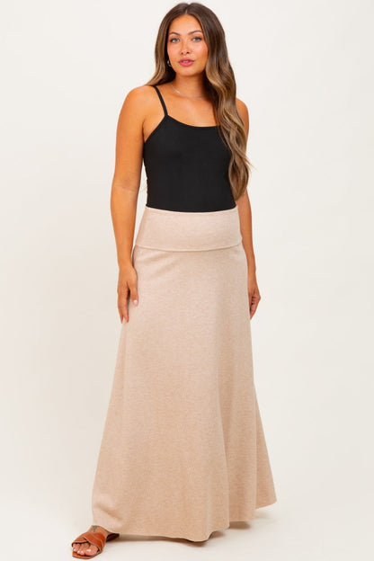 Beige Ribbed Maternity Maxi Skirt