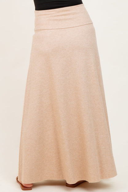 Beige Ribbed Maternity Maxi Skirt