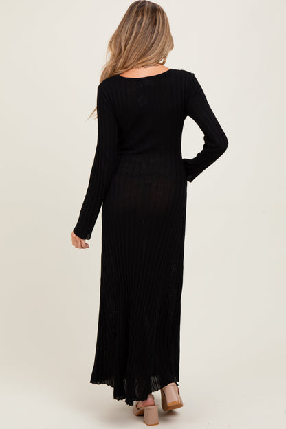 Black Ribbed Long Sleeve Maternity Maxi Dress