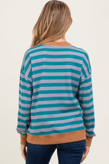Teal Contrast Stripe Oversized Maternity Sweatshirt