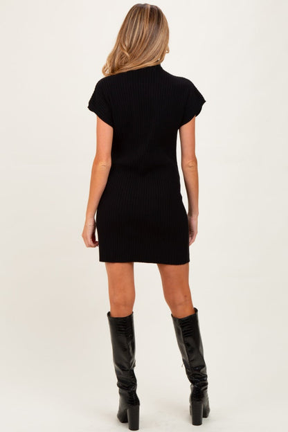 Black Ribbed Knit Maternity Short Sleeve Sweater Dress