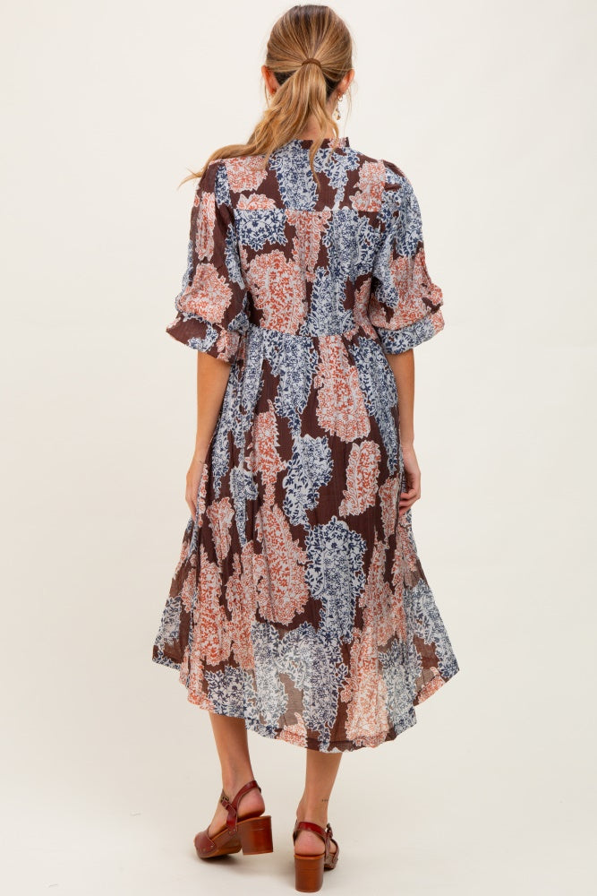 Black Floral Chiffon Front Tie Maternity Midi Dress