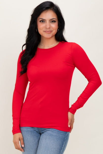 Red Basic Long Sleeve Maternity Top