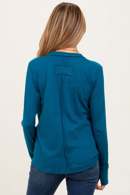 Teal Long Sleeve Exposed Seam Maternity Top