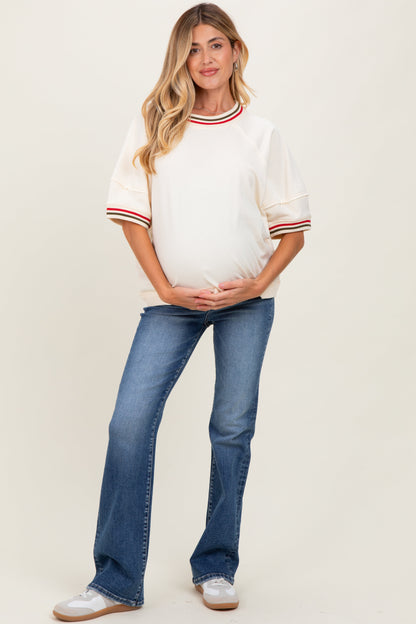 Cream Contrast Trim Short Sleeve Maternity Pullover