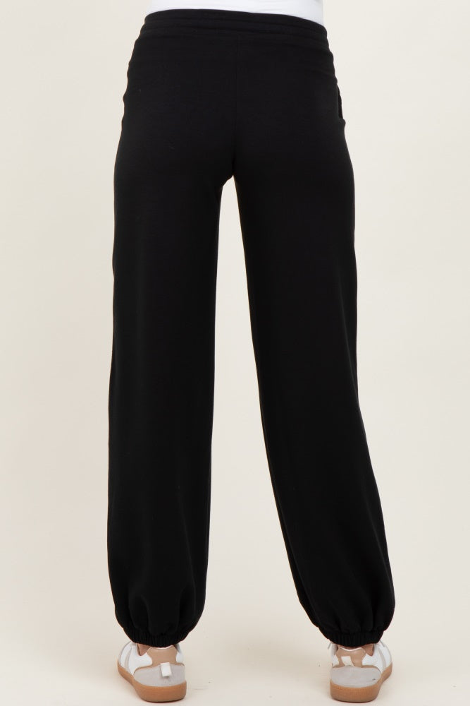 Black Scuba Drawstring Waist Relaxed Maternity Jogger Sweatpants